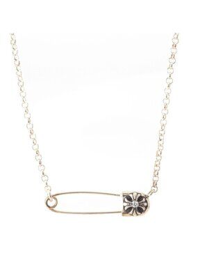Chrome Hearts Chain Safety Pin CH Pls Pin Diamond Necklace 925 Sterling Silver